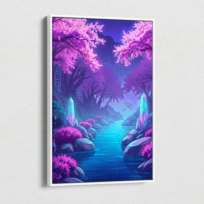 Neon Vaporwave Dreamscape Canvas - Vaporwave Cityscape Neon Pink Purple Blue Living Room Retro Futurism Dreamy Canvas