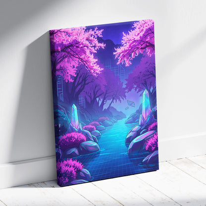 Neon Vaporwave Dreamscape Canvas - Vaporwave Cityscape Neon Pink Purple Blue Living Room Retro Futurism Dreamy Canvas