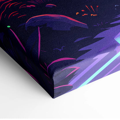 Vaporwave Neon Forest Sunset Canvas - Vaporwave Forest Sunset Purple Pink Neon Living Retro Dreamy Neon Vaporwave Canvas