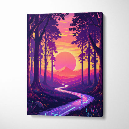 Vaporwave Neon Forest Sunset Canvas - Vaporwave Forest Sunset Purple Pink Neon Living Retro Dreamy Neon Vaporwave Canvas