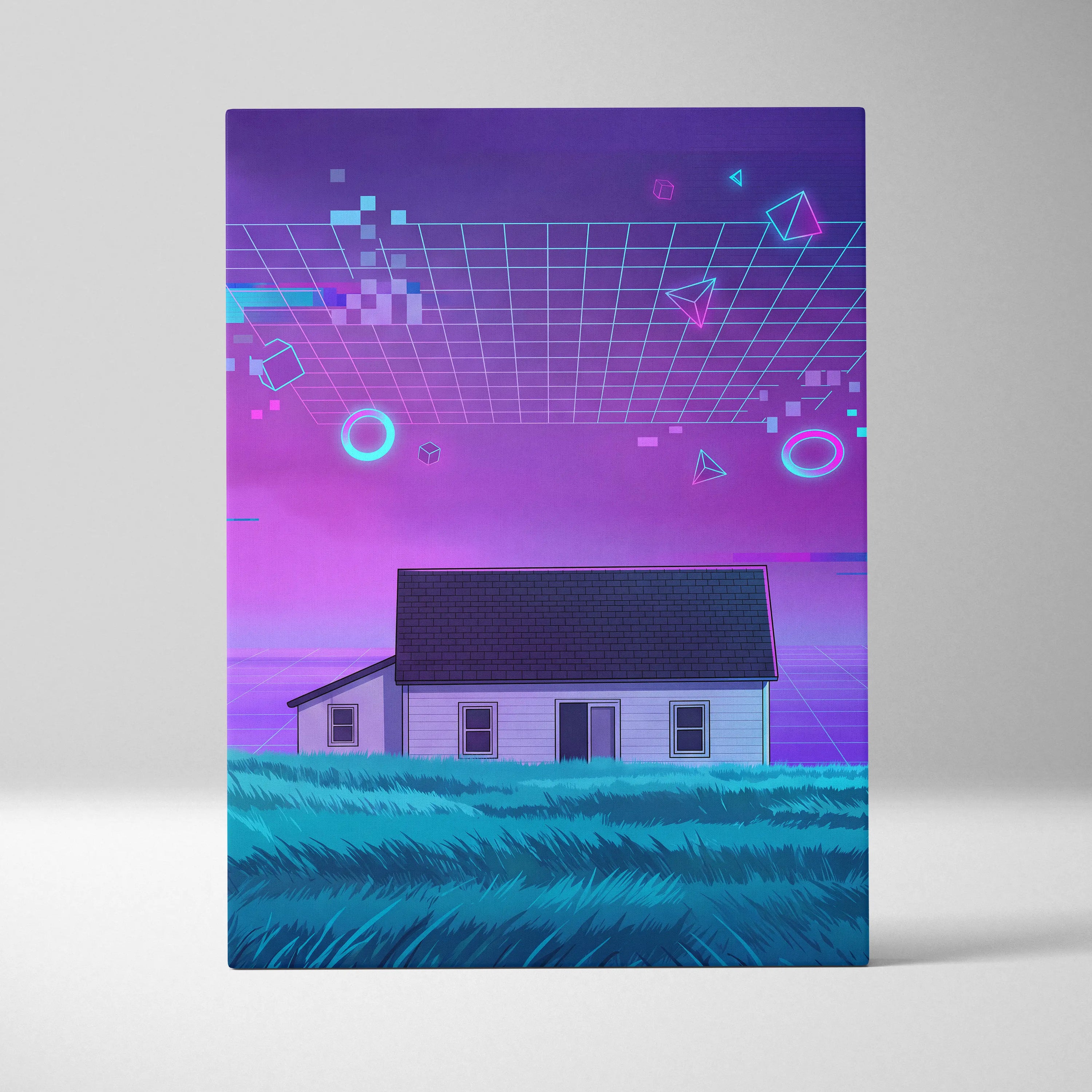 Neon Vaporwave Night Scene - Vaporwave Sunset Canvas Purple Blue Pink Living Room Retro Dreamy Mood 80s Vaporwave Canvas