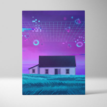 Neon Vaporwave Night Scene - Vaporwave Sunset Canvas Purple Blue Pink Living Room Retro Dreamy Mood 80s Vaporwave Canvas