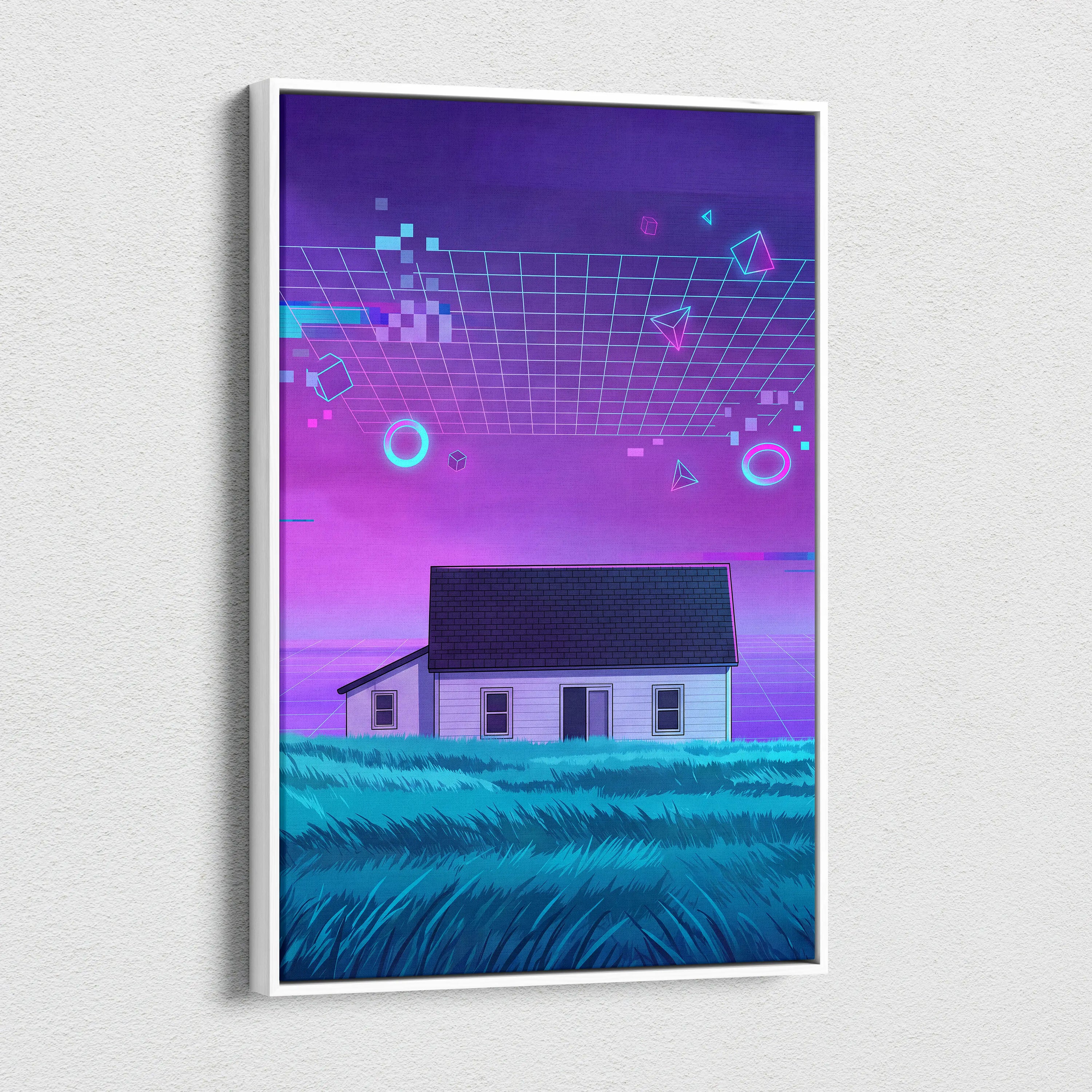 Neon Vaporwave Night Scene - Vaporwave Sunset Canvas Purple Blue Pink Living Room Retro Dreamy Mood 80s Vaporwave Canvas
