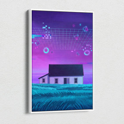 Neon Vaporwave Night Scene - Vaporwave Sunset Canvas Purple Blue Pink Living Room Retro Dreamy Mood 80s Vaporwave Canvas