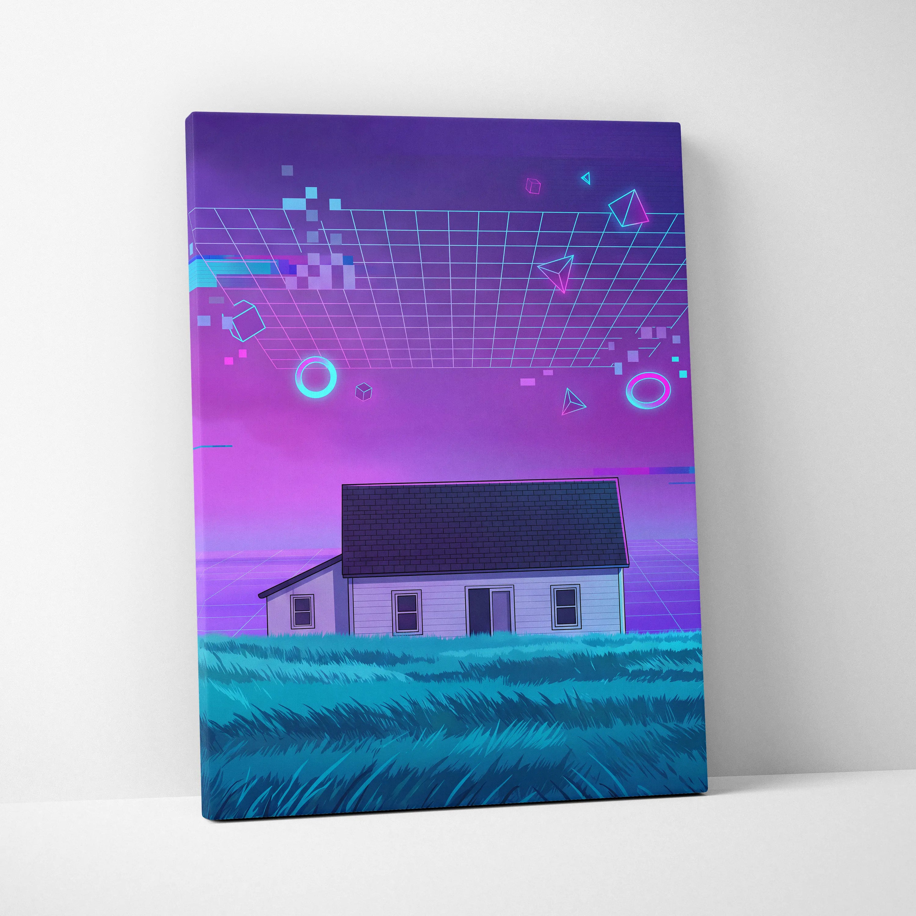 Neon Vaporwave Night Scene - Vaporwave Sunset Canvas Purple Blue Pink Living Room Retro Dreamy Mood 80s Vaporwave Canvas