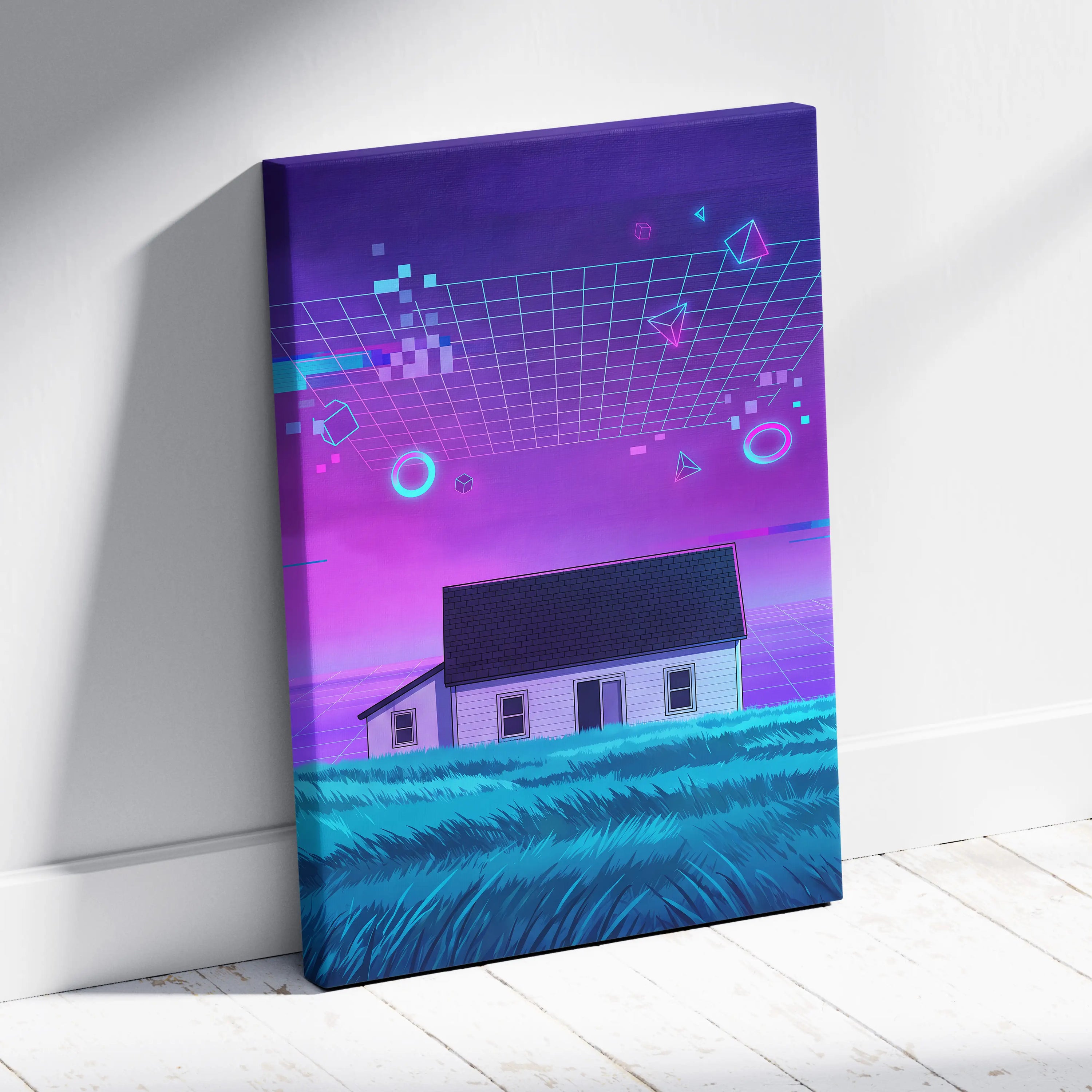 Neon Vaporwave Night Scene - Vaporwave Sunset Canvas Purple Blue Pink Living Room Retro Dreamy Mood 80s Vaporwave Canvas