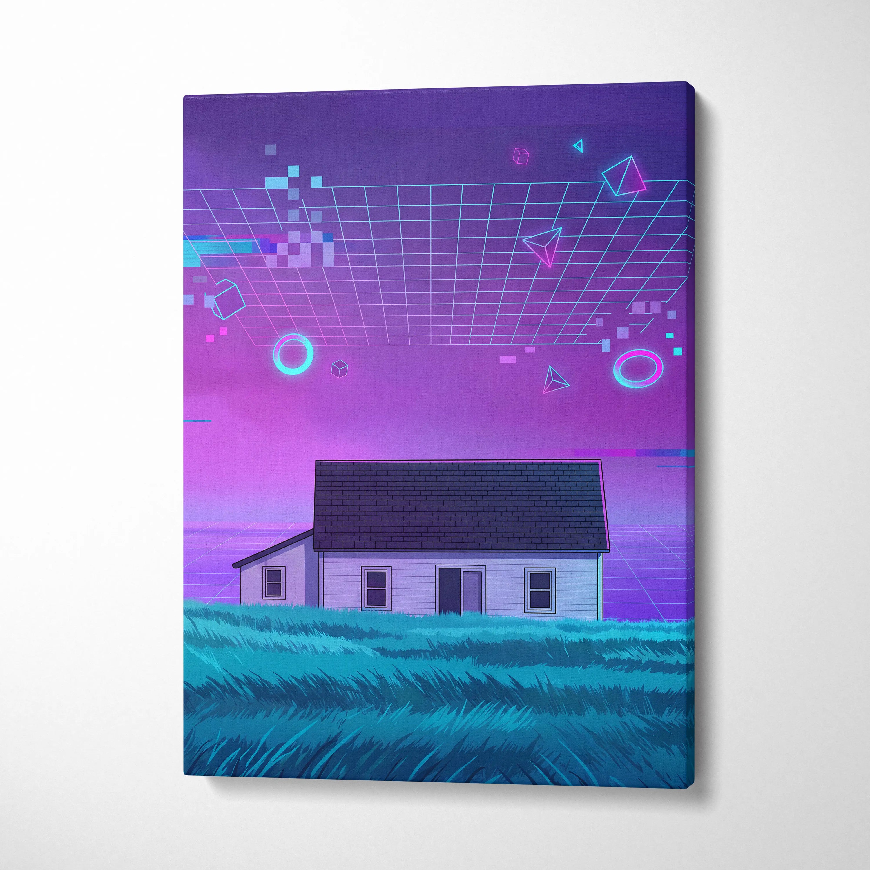 Neon Vaporwave Night Scene - Vaporwave Sunset Canvas Purple Blue Pink Living Room Retro Dreamy Mood 80s Vaporwave Canvas