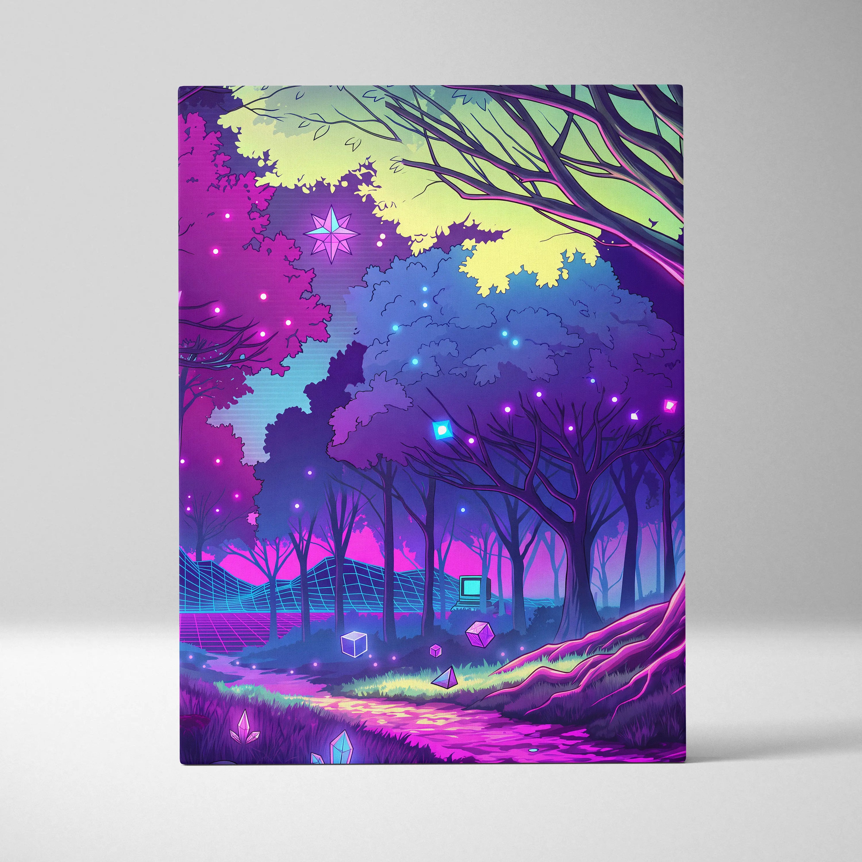 Neon Vaporwave Forest Canvas - Forest Vaporwave Neon Canvas Wall Art Living Room Dreamy Mood Neon Night Decor Vaporwave