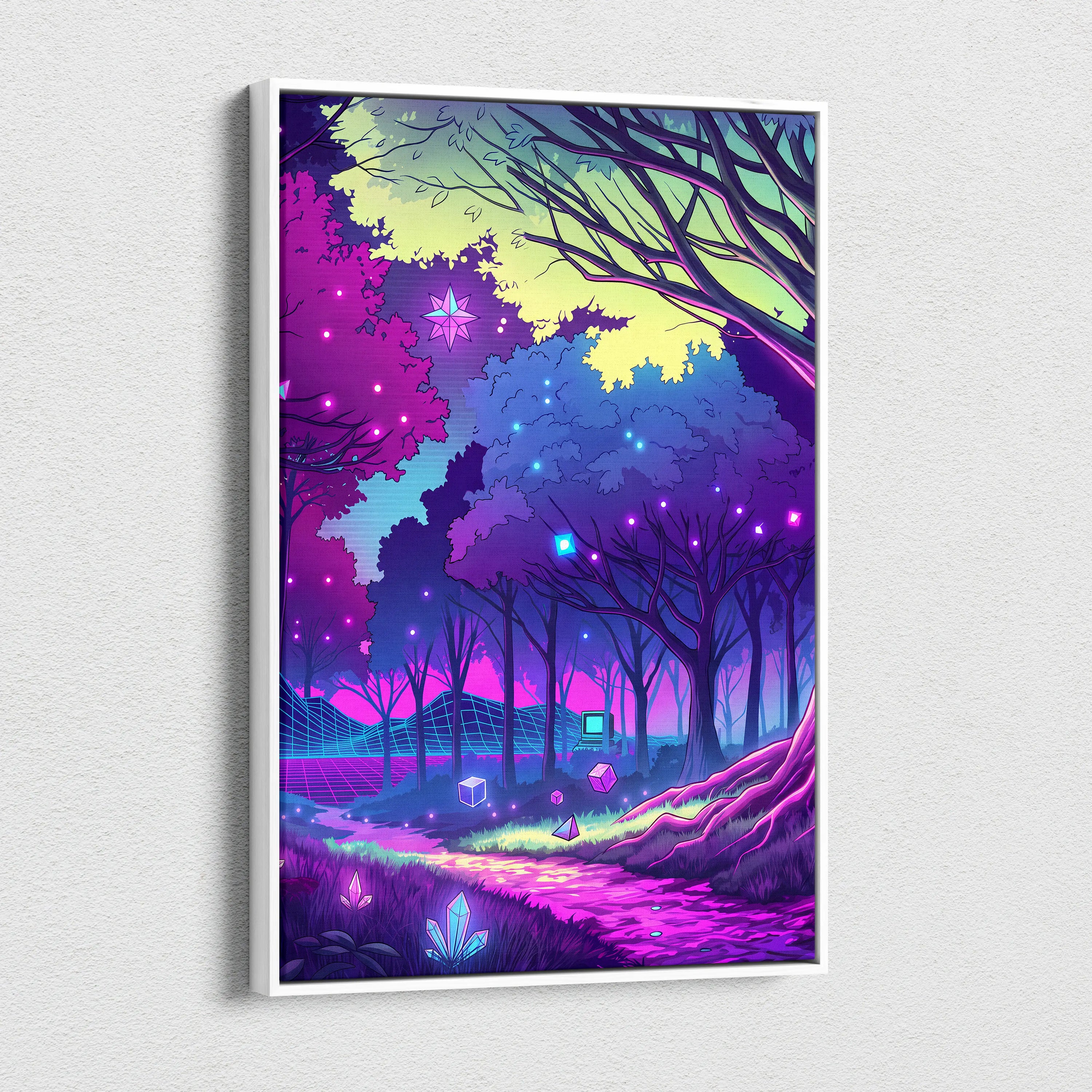 Neon Vaporwave Forest Canvas - Forest Vaporwave Neon Canvas Wall Art Living Room Dreamy Mood Neon Night Decor Vaporwave