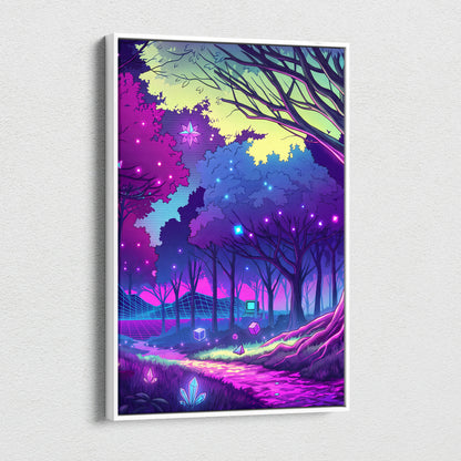 Neon Vaporwave Forest Canvas - Forest Vaporwave Neon Canvas Wall Art Living Room Dreamy Mood Neon Night Decor Vaporwave