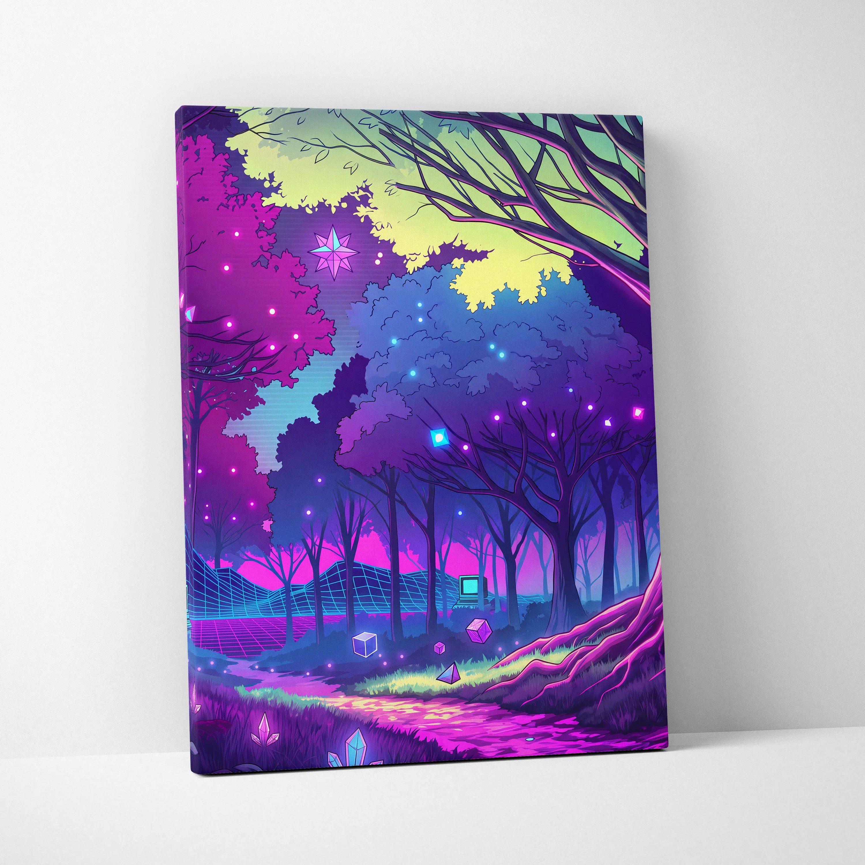 Neon Vaporwave Forest Canvas - Forest Vaporwave Neon Canvas Wall Art Living Room Dreamy Mood Neon Night Decor Vaporwave