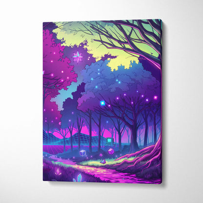 Neon Vaporwave Forest Canvas - Forest Vaporwave Neon Canvas Wall Art Living Room Dreamy Mood Neon Night Decor Vaporwave