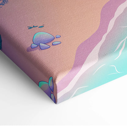 Vaporwave Neon Oasis Wall Art - Tropical Beach Neon Teal Pink Vaporwave Dreamy Nostalgic Retro Neon Cityscape Canvas