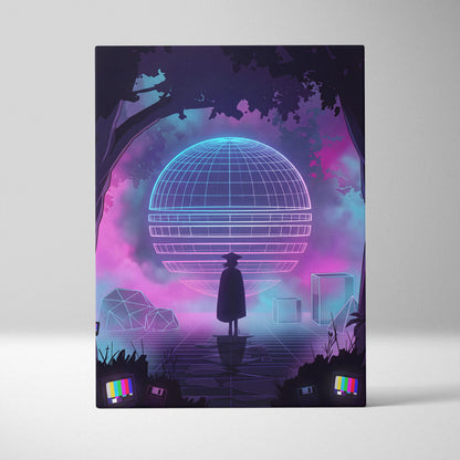 Neon Vaporwave Globe Canvas - Vaporwave Neon Globe Canvas Living Room Retro Atmospheric Nostalgic Synthwave Wall Art