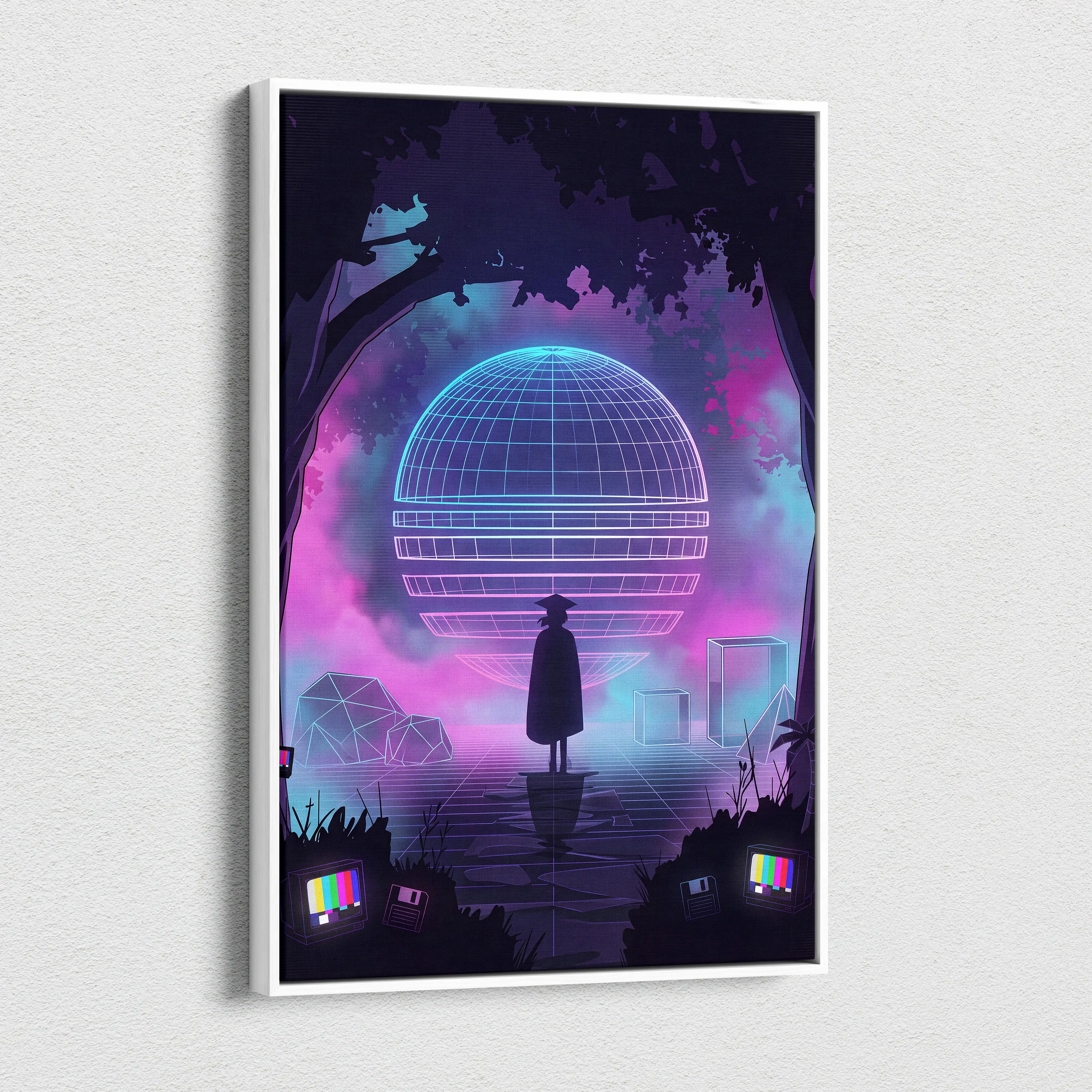 Neon Vaporwave Globe Canvas - Vaporwave Neon Globe Canvas Living Room Retro Atmospheric Nostalgic Synthwave Wall Art