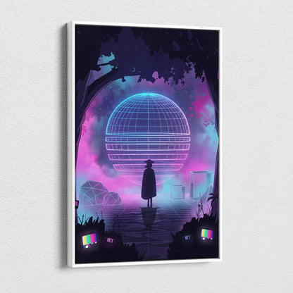 Neon Vaporwave Globe Canvas - Vaporwave Neon Globe Canvas Living Room Retro Atmospheric Nostalgic Synthwave Wall Art