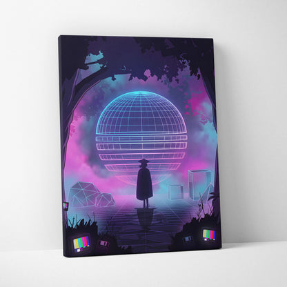 Neon Vaporwave Globe Canvas - Vaporwave Neon Globe Canvas Living Room Retro Atmospheric Nostalgic Synthwave Wall Art