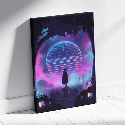 Neon Vaporwave Globe Canvas - Vaporwave Neon Globe Canvas Living Room Retro Atmospheric Nostalgic Synthwave Wall Art
