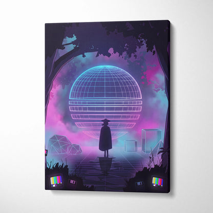 Neon Vaporwave Globe Canvas - Vaporwave Neon Globe Canvas Living Room Retro Atmospheric Nostalgic Synthwave Wall Art