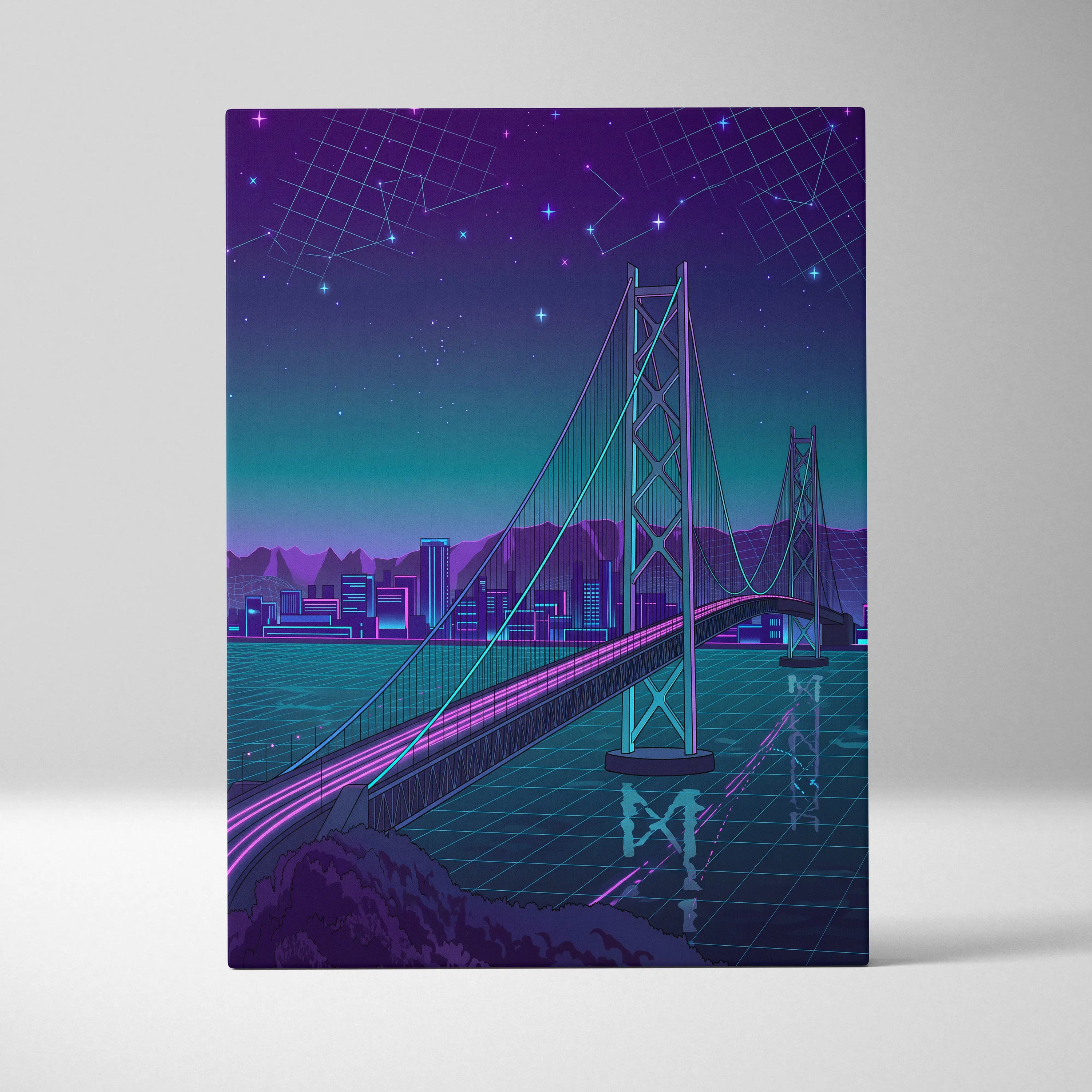 Neon Vaporwave Cityscape Canvas - Vaporwave Cityscape Neon Purple Living Room Retro Dreamy Neon Wall Art Canvas