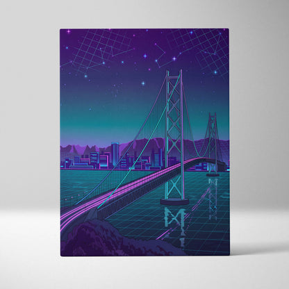 Neon Vaporwave Cityscape Canvas - Vaporwave Cityscape Neon Purple Living Room Retro Dreamy Neon Wall Art Canvas