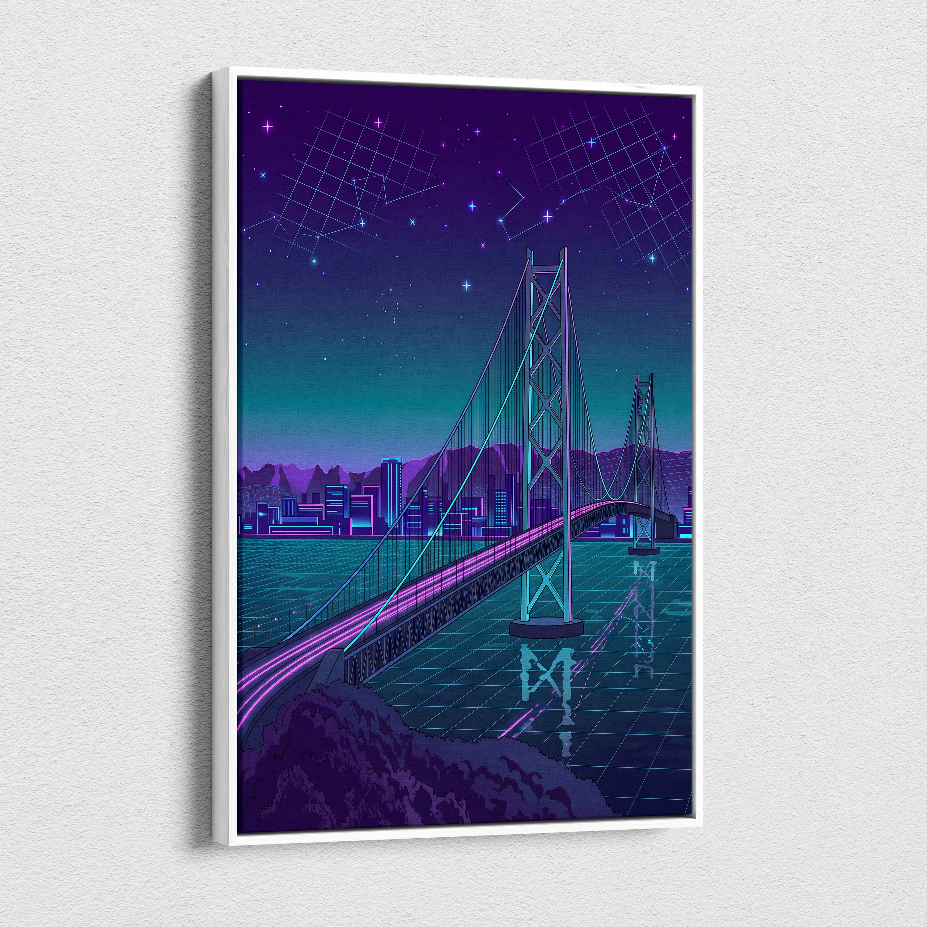 Neon Vaporwave Cityscape Canvas - Vaporwave Cityscape Neon Purple Living Room Retro Dreamy Neon Wall Art Canvas