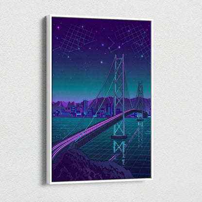 Neon Vaporwave Cityscape Canvas - Vaporwave Cityscape Neon Purple Living Room Retro Dreamy Neon Wall Art Canvas