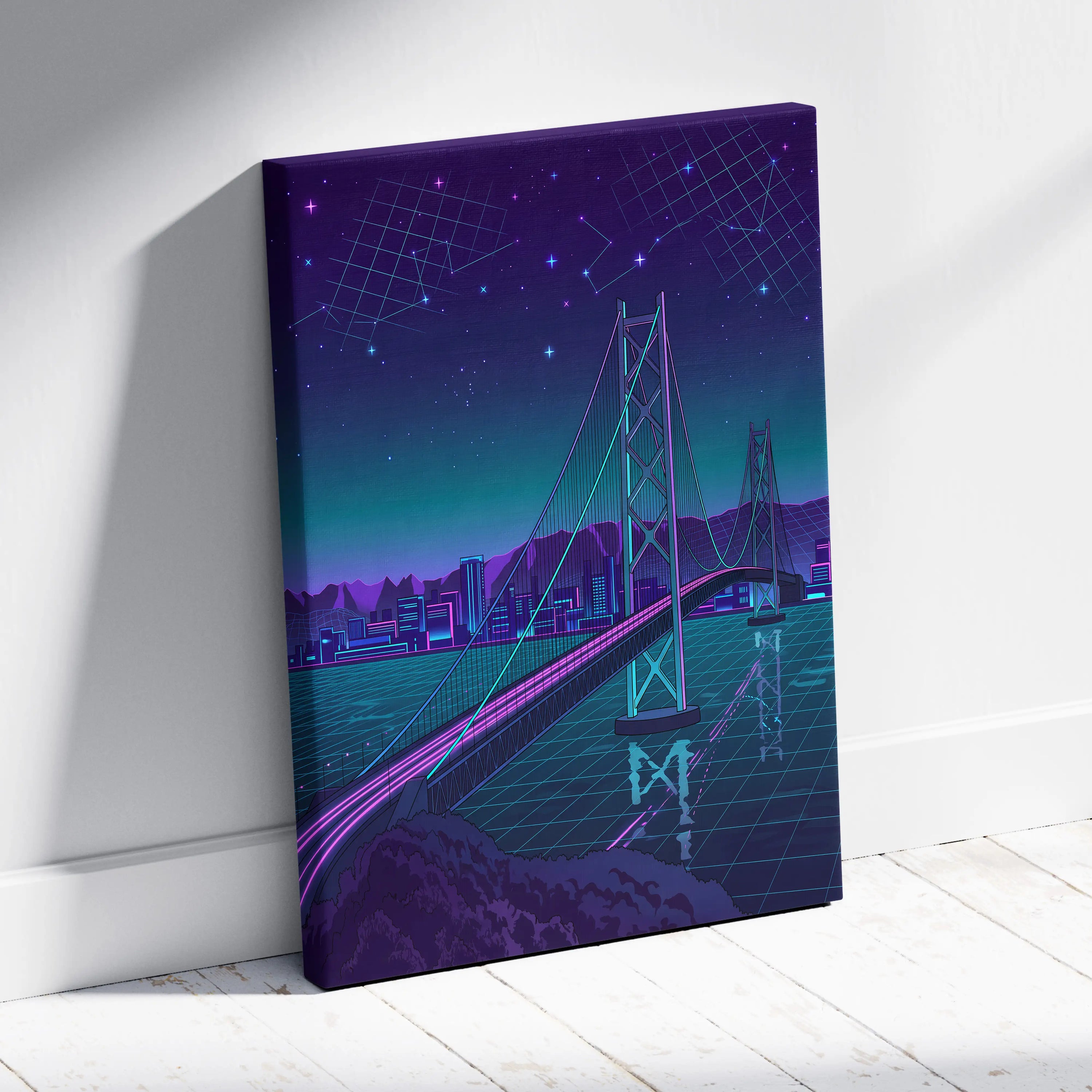 Neon Vaporwave Cityscape Canvas - Vaporwave Cityscape Neon Purple Living Room Retro Dreamy Neon Wall Art Canvas