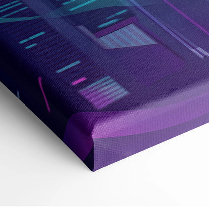 Neon City Vaporwave Canvas - Cityscape Neon Purple Blue Living Room Vaporwave Mood Retro Futurism Neon Glow Canvas
