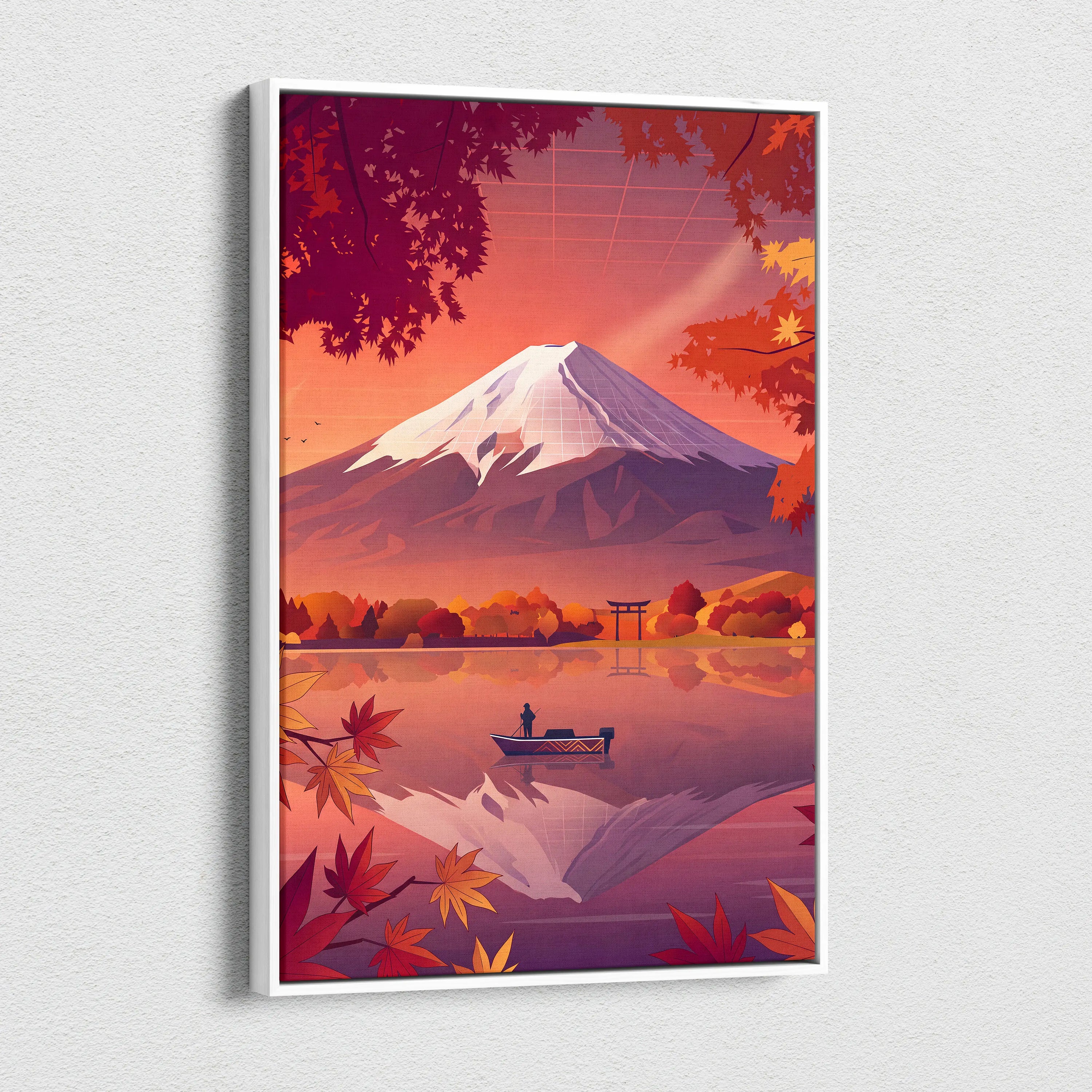 Vaporwave Neon Mountain Canvas - Vaporwave Landscape Neon Pink Purple Living Room Retro Dreamy Mood Modern Canvas Art