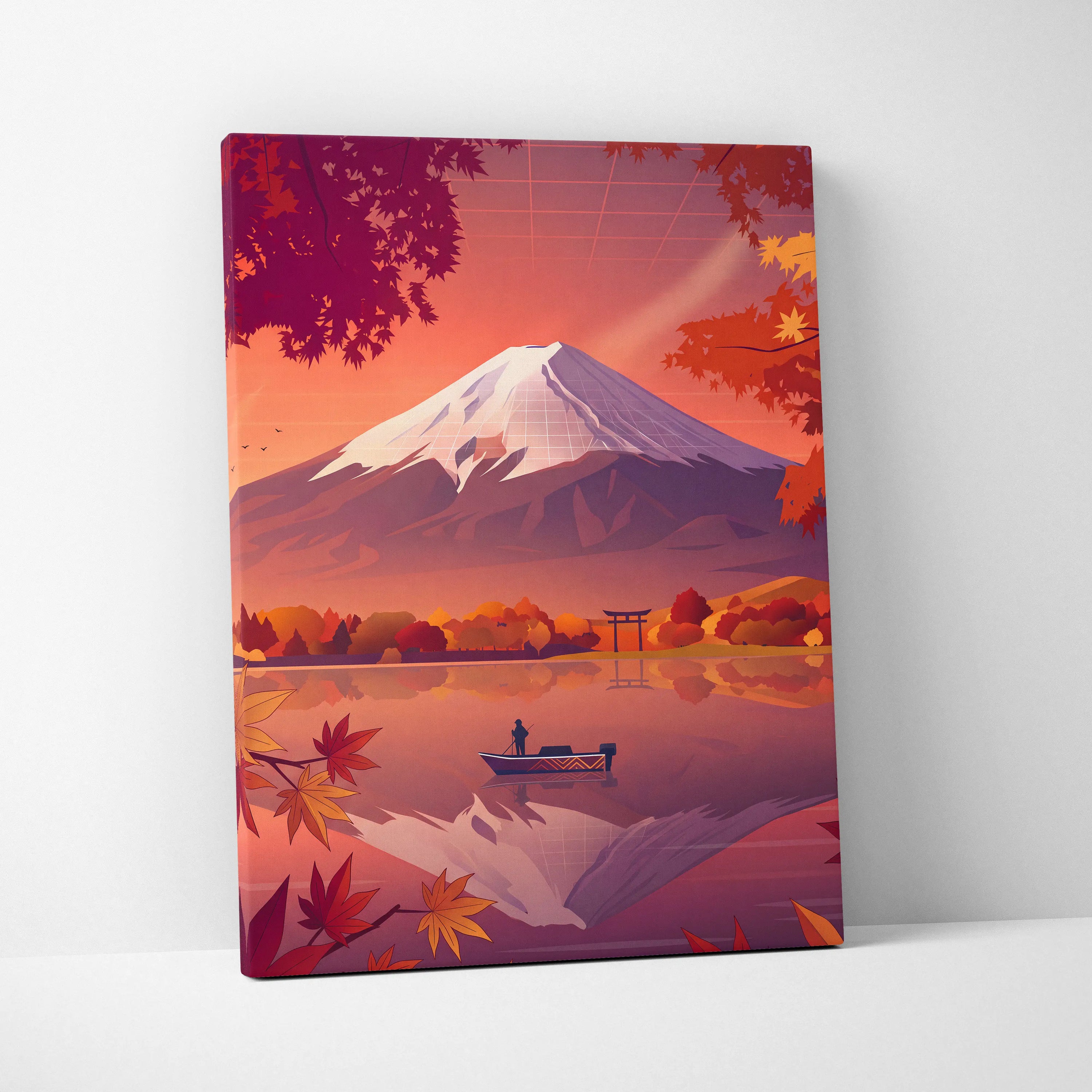 Vaporwave Neon Mountain Canvas - Vaporwave Landscape Neon Pink Purple Living Room Retro Dreamy Mood Modern Canvas Art