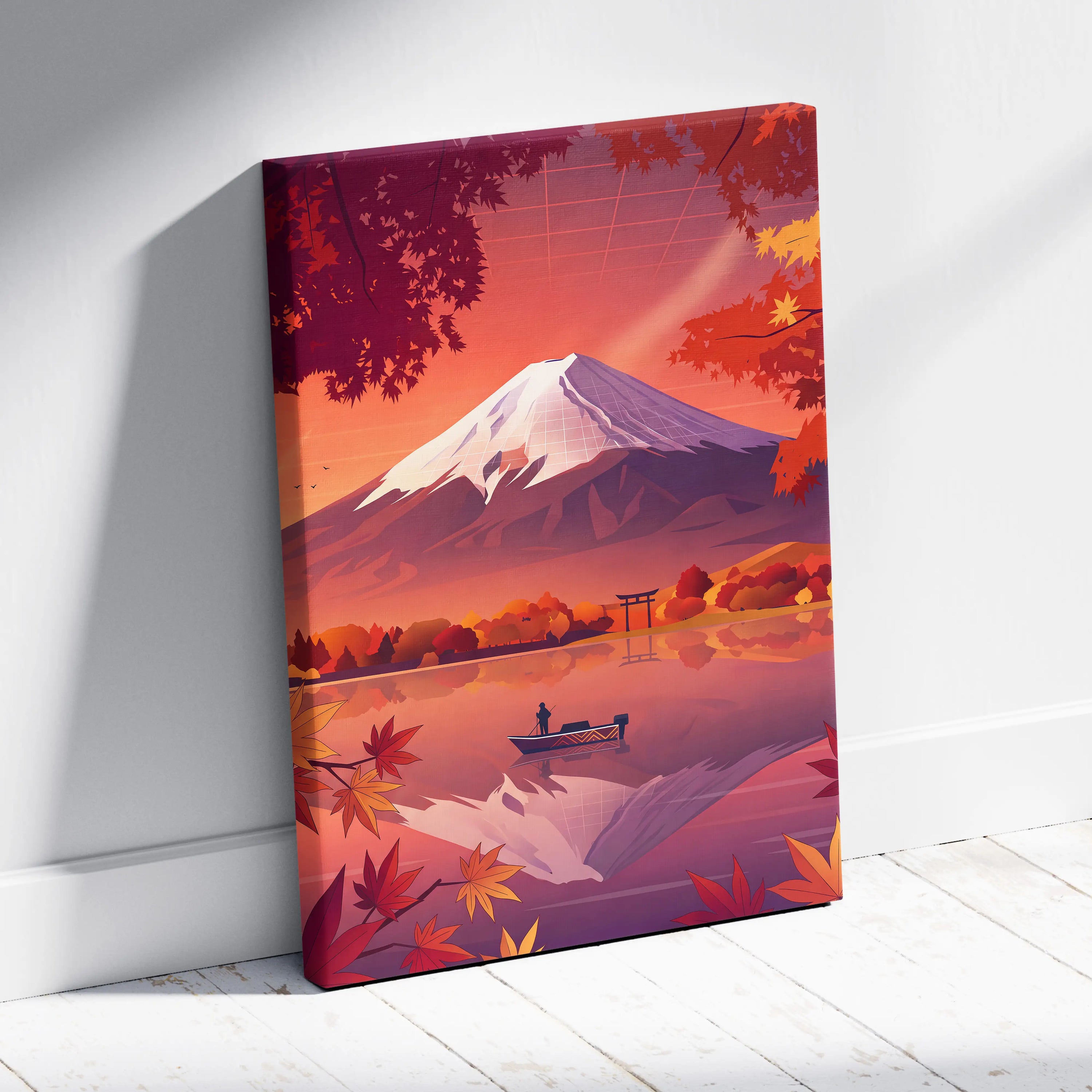 Vaporwave Neon Mountain Canvas - Vaporwave Landscape Neon Pink Purple Living Room Retro Dreamy Mood Modern Canvas Art