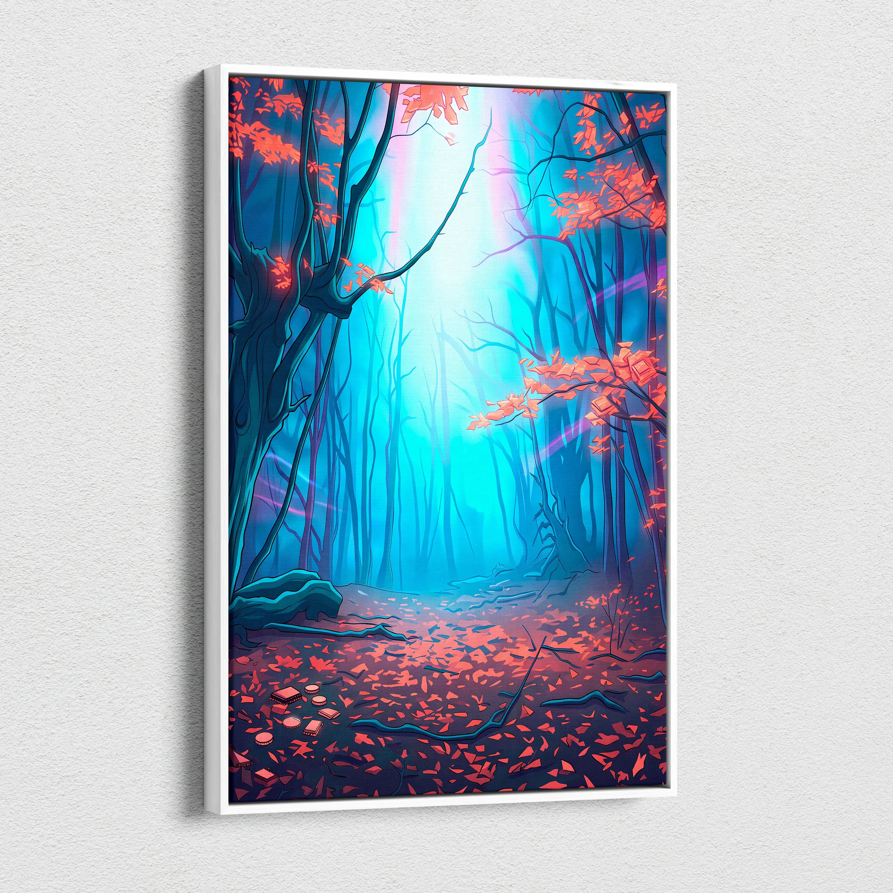 Neon Forest Vaporwave Canvas - Vaporwave Landscape Neon Blues Pink Living Room Retro Futurism Dreamy Atmosphere Wall Art