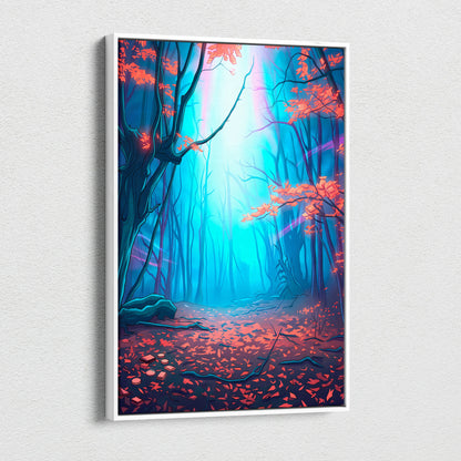 Neon Forest Vaporwave Canvas - Vaporwave Landscape Neon Blues Pink Living Room Retro Futurism Dreamy Atmosphere Wall Art