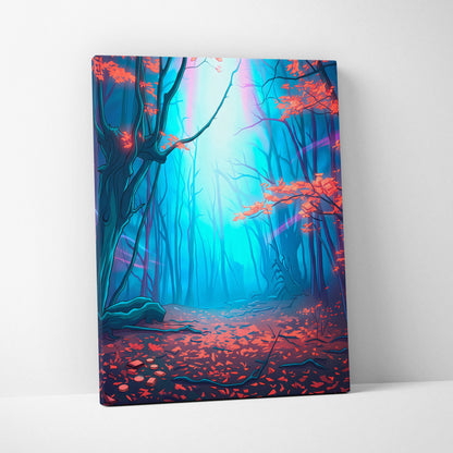 Neon Forest Vaporwave Canvas - Vaporwave Landscape Neon Blues Pink Living Room Retro Futurism Dreamy Atmosphere Wall Art