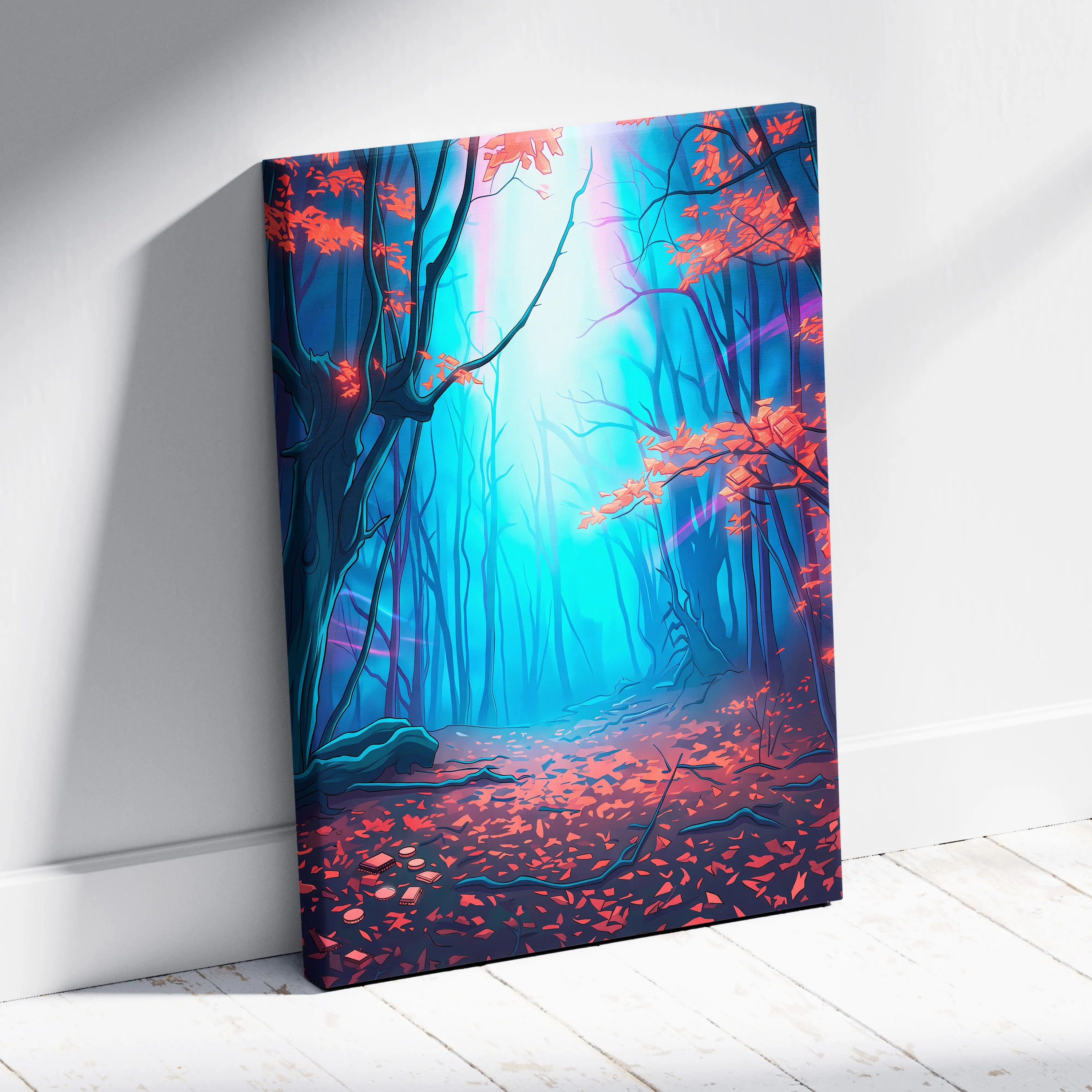 Neon Forest Vaporwave Canvas - Vaporwave Landscape Neon Blues Pink Living Room Retro Futurism Dreamy Atmosphere Wall Art
