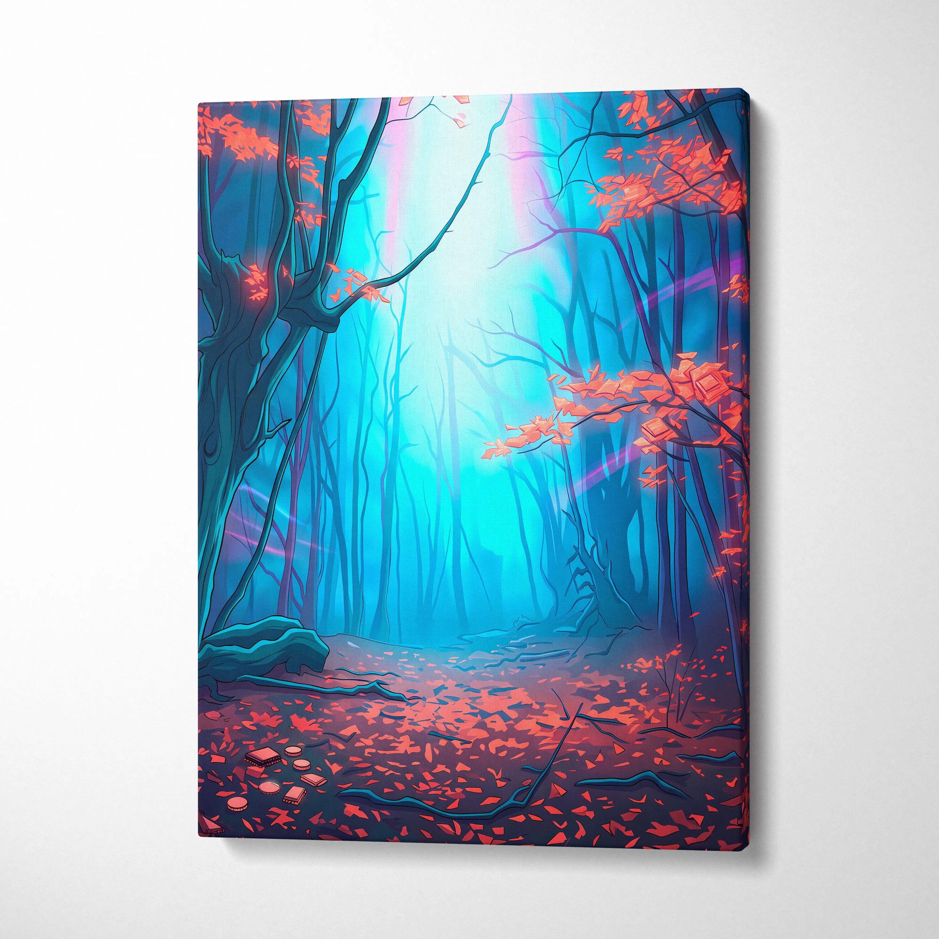 Neon Forest Vaporwave Canvas - Vaporwave Landscape Neon Blues Pink Living Room Retro Futurism Dreamy Atmosphere Wall Art