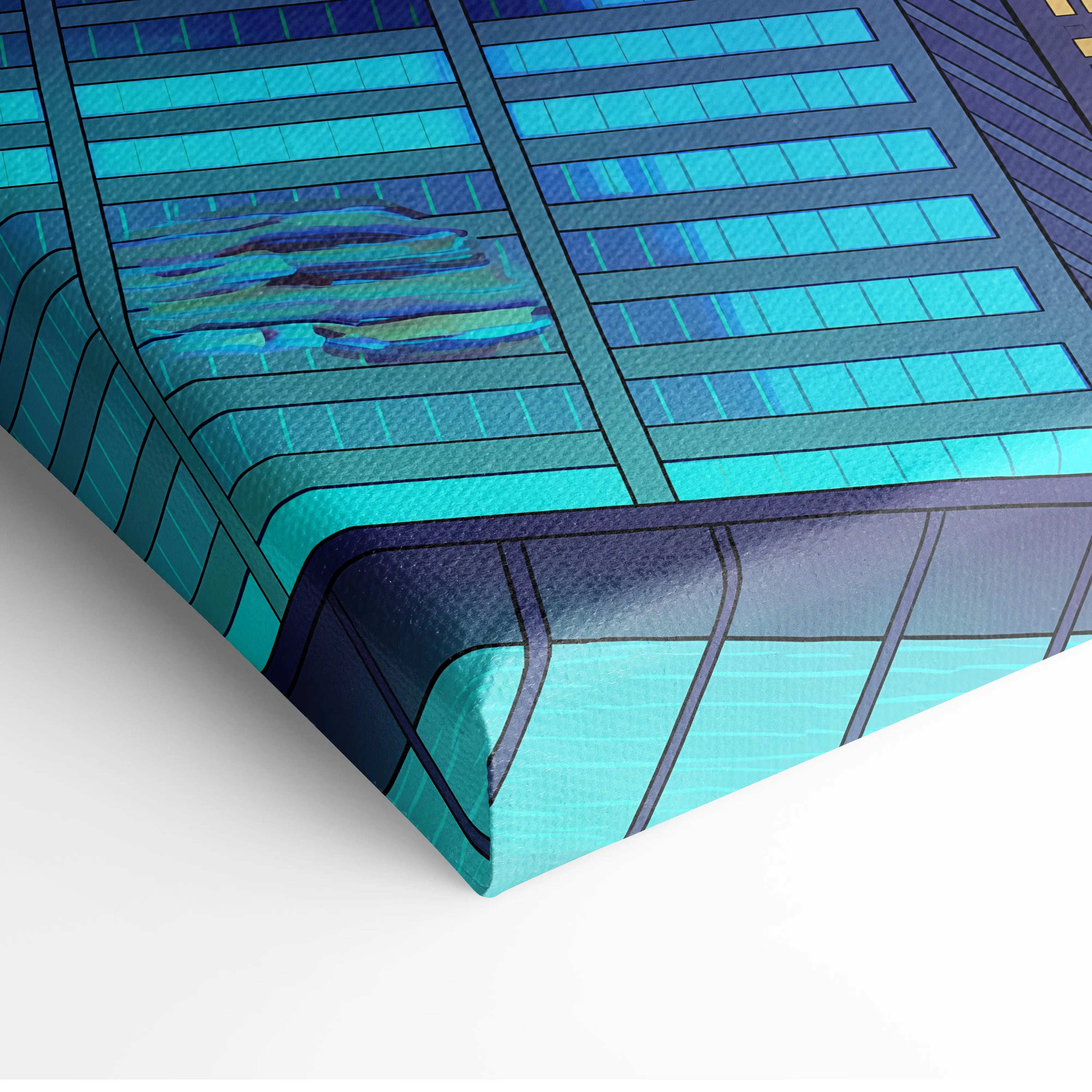 Neon Skyline Vaporwave Canvas - Cityscape Neon Blues Teal Living Room Vaporwave Dreamy Mood Retro Futurism Vaporwave Canvas