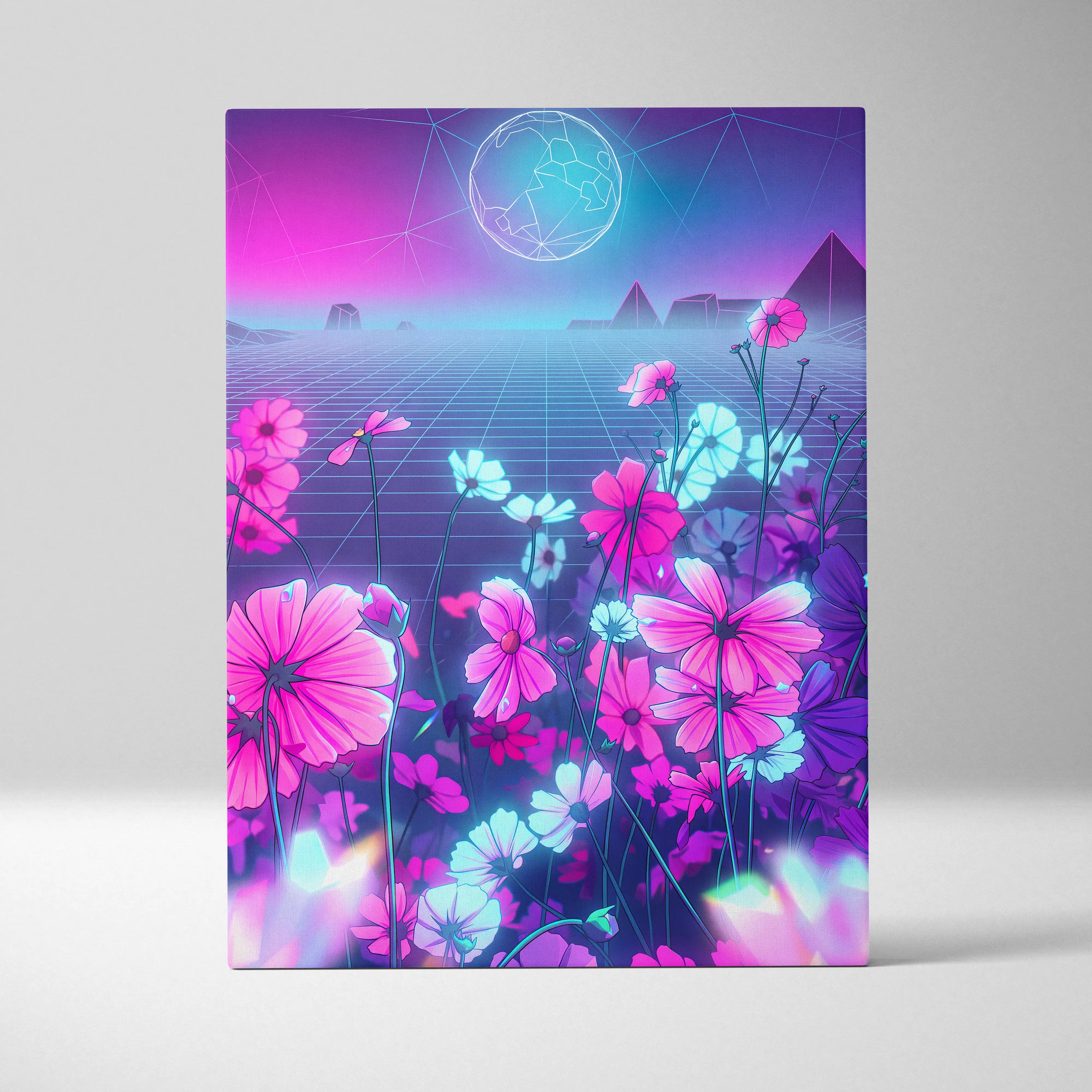 Neon Vaporwave Dream Canvas - VaporwaveLandscapePinkPurpleLivingRoomRetroFuturism → Mood Neon Glow Niche Wall Art Canvas