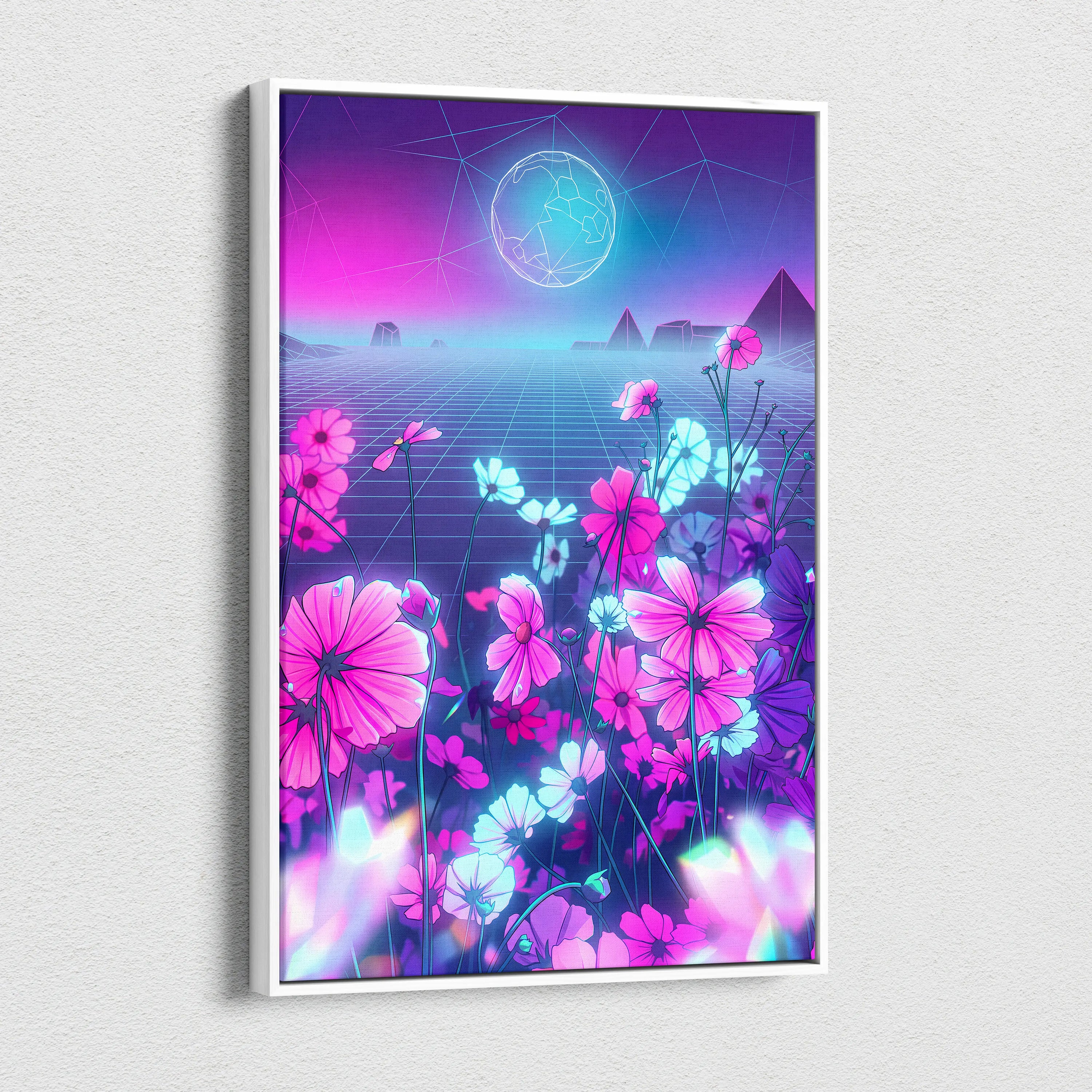 Neon Vaporwave Dream Canvas - VaporwaveLandscapePinkPurpleLivingRoomRetroFuturism → Mood Neon Glow Niche Wall Art Canvas