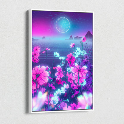 Neon Vaporwave Dream Canvas - VaporwaveLandscapePinkPurpleLivingRoomRetroFuturism → Mood Neon Glow Niche Wall Art Canvas