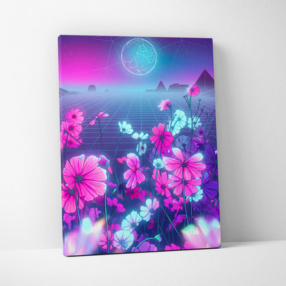 Neon Vaporwave Dream Canvas - VaporwaveLandscapePinkPurpleLivingRoomRetroFuturism → Mood Neon Glow Niche Wall Art Canvas