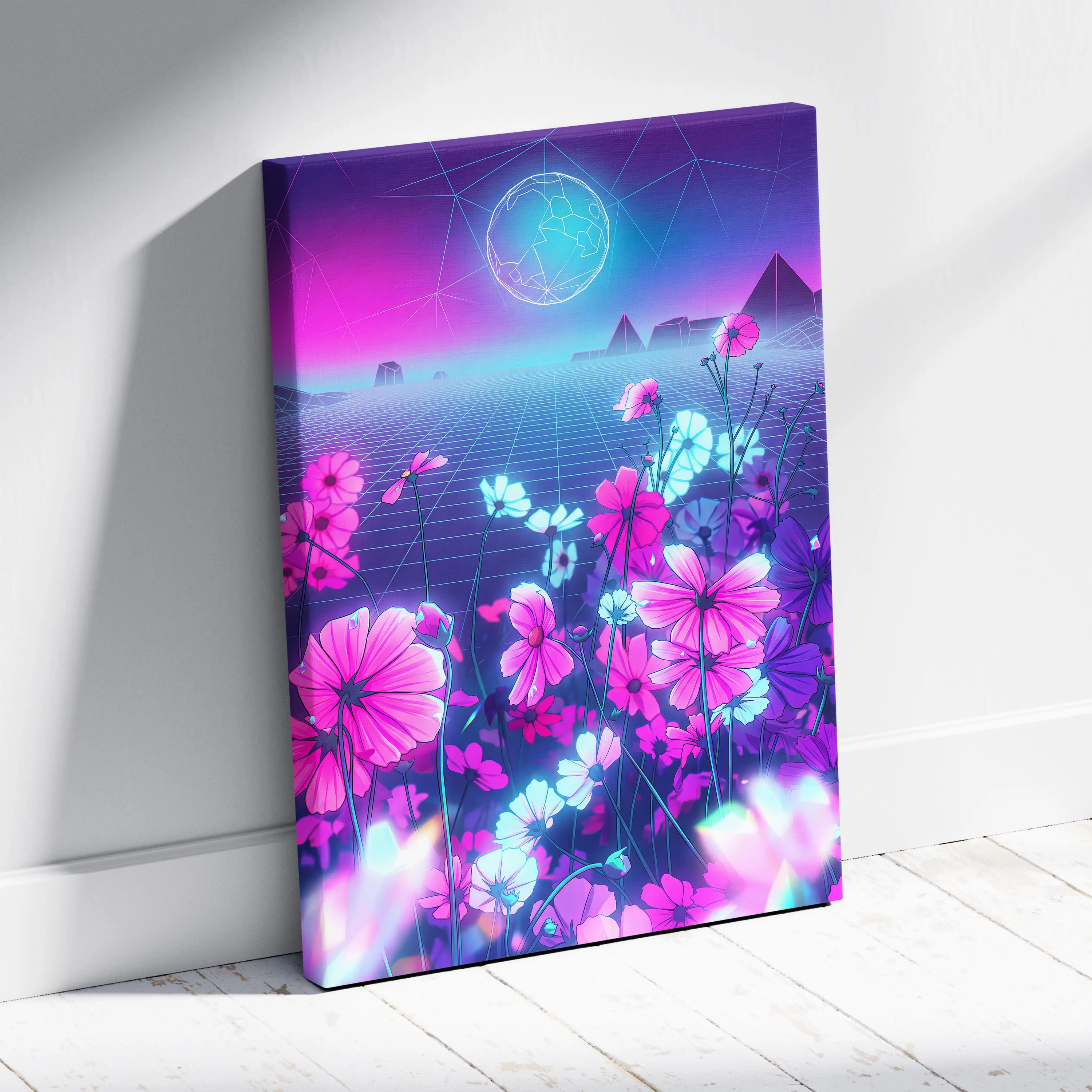 Neon Vaporwave Dream Canvas - VaporwaveLandscapePinkPurpleLivingRoomRetroFuturism → Mood Neon Glow Niche Wall Art Canvas