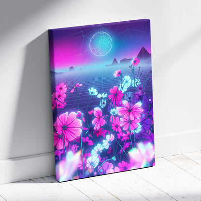 Neon Vaporwave Dream Canvas - VaporwaveLandscapePinkPurpleLivingRoomRetroFuturism → Mood Neon Glow Niche Wall Art Canvas