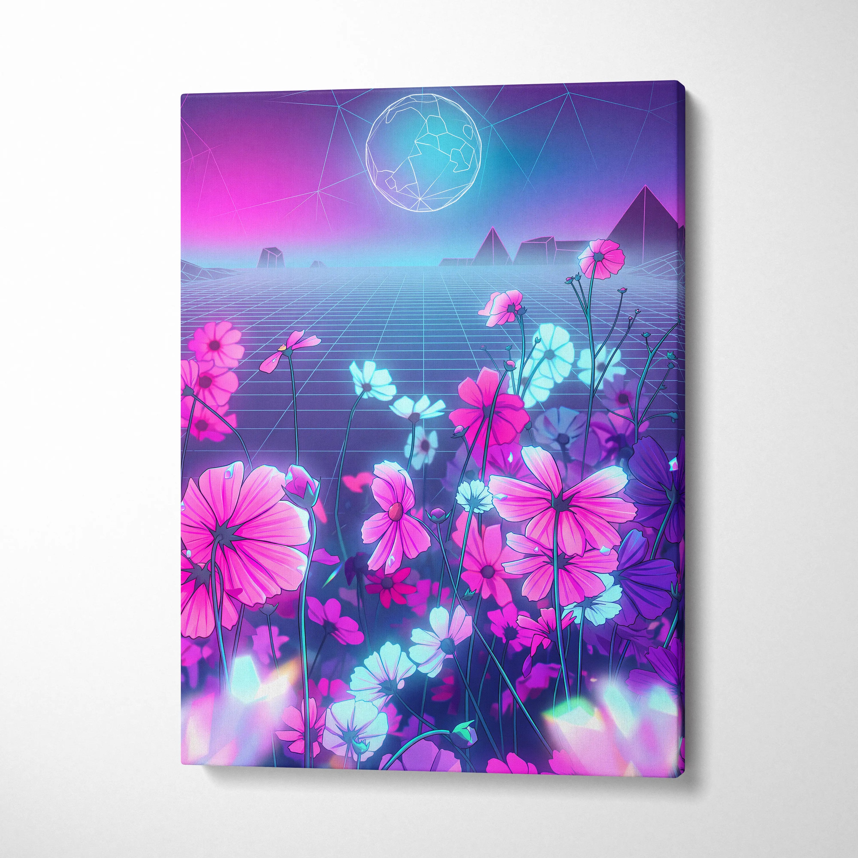 Neon Vaporwave Dream Canvas - VaporwaveLandscapePinkPurpleLivingRoomRetroFuturism → Mood Neon Glow Niche Wall Art Canvas