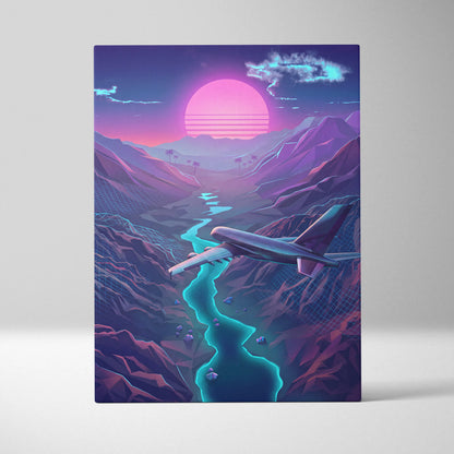 Neon Sunset Vaporwave Canvas - Neon Sunset Pink Purple Cyan Living Room Vaporwave Dreamy Retro Futurism Wall Art Canvas