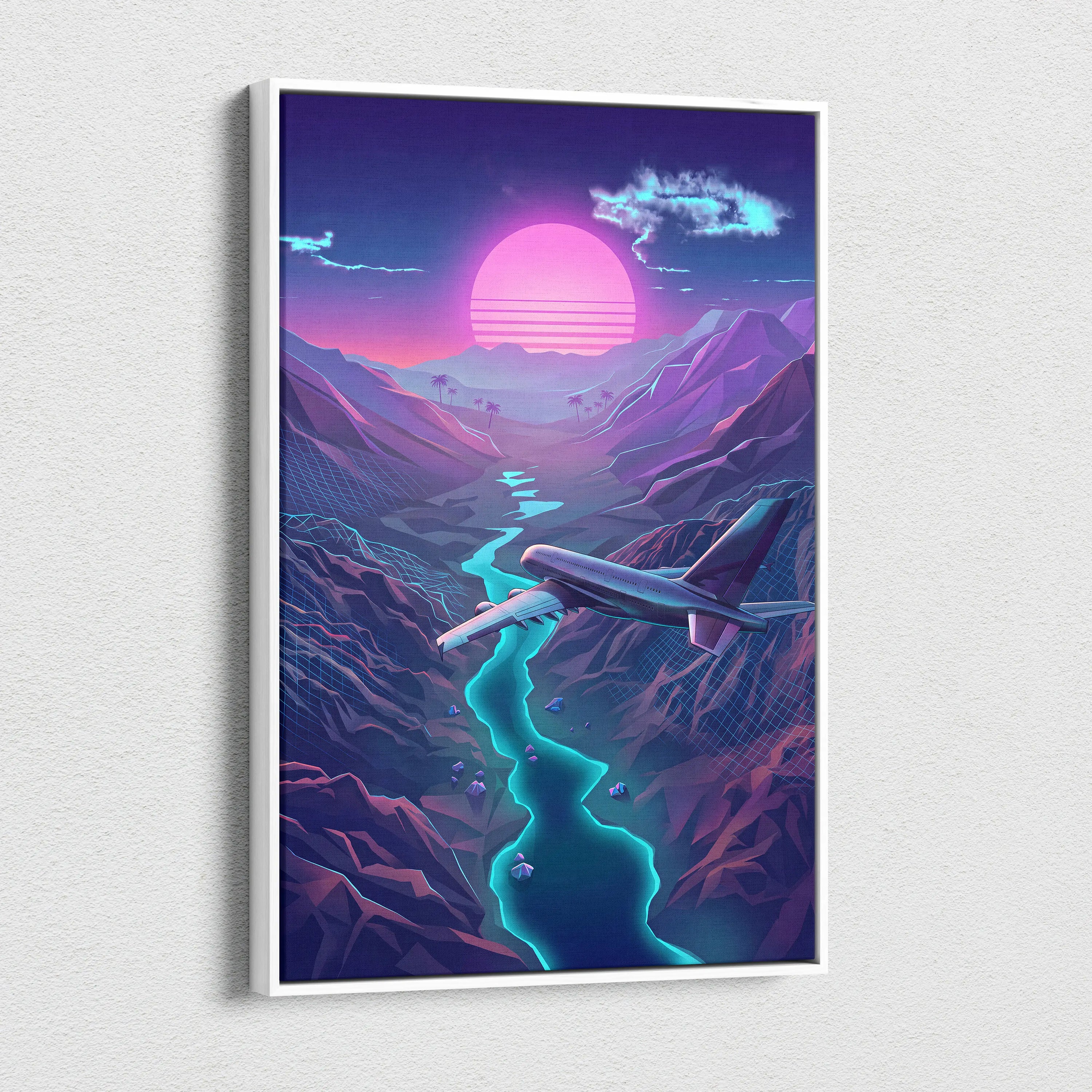 Neon Sunset Vaporwave Canvas - Neon Sunset Pink Purple Cyan Living Room Vaporwave Dreamy Retro Futurism Wall Art Canvas