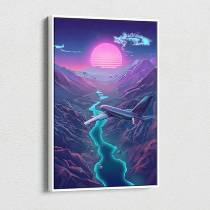 Neon Sunset Vaporwave Canvas - Neon Sunset Pink Purple Cyan Living Room Vaporwave Dreamy Retro Futurism Wall Art Canvas