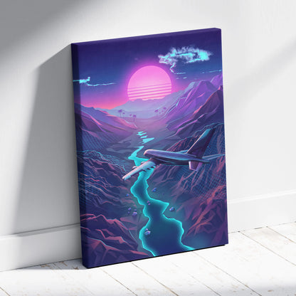Neon Sunset Vaporwave Canvas - Neon Sunset Pink Purple Cyan Living Room Vaporwave Dreamy Retro Futurism Wall Art Canvas