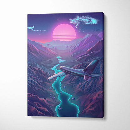 Neon Sunset Vaporwave Canvas - Neon Sunset Pink Purple Cyan Living Room Vaporwave Dreamy Retro Futurism Wall Art Canvas